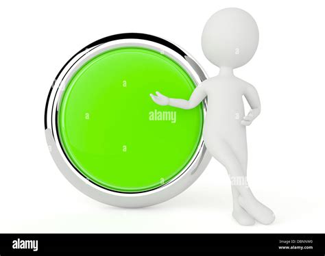 D Humanoid Character Present A Blank Button Stock Photo Alamy