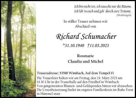 Traueranzeigen Von Richard Schumacher Rz Trauer De