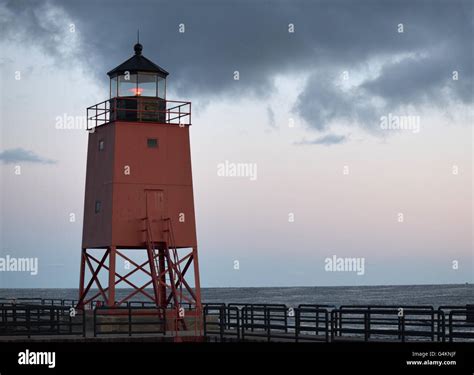 Charlevoix Lighthouse while Flashing Stock Photo - Alamy