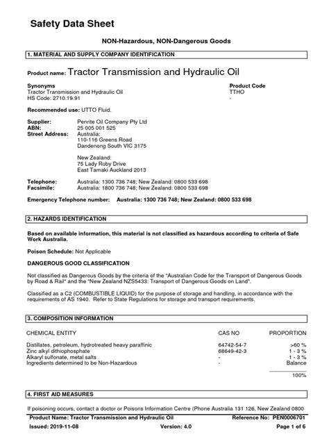 Tractor Transmission And Hydraulic Oil Ghs Sds Download Free Pdf