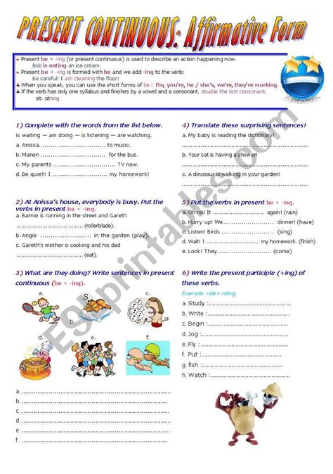 Present Continuous Bev Ing Affirmative Form Lesson Exercises