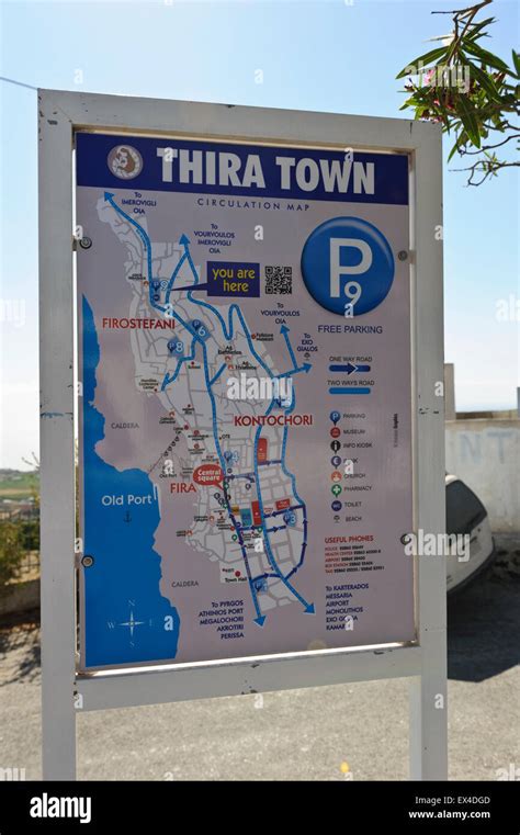 A map of the town of Thira (Fira), Santorini, Greece Stock Photo - Alamy