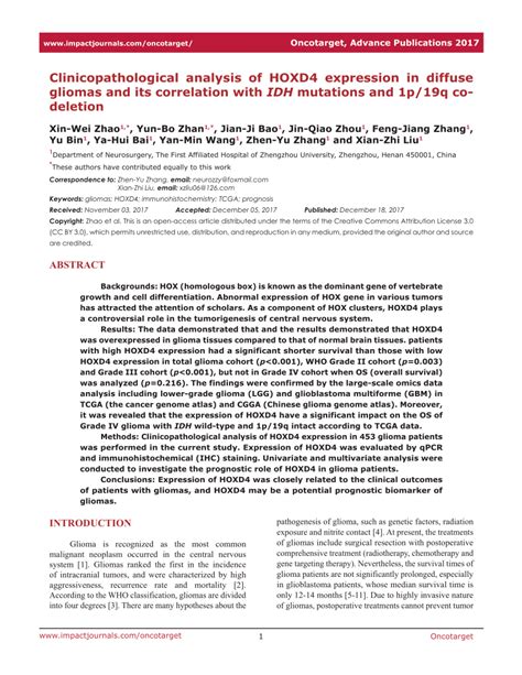 Pdf Clinicopathological Analysis Of Hoxd4 Expression In Diffuse