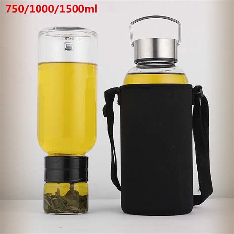 75010001500ml Portable Large Glass Water Bottle With Tea Infuser