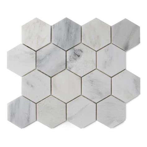 Carrara Carrera Venato Marble Mosaic Tile Hexagons Polished