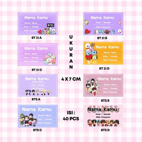 Jual [gsaw] Stiker Nama Bts Bt21 Stiker Buku Label Nama Custom Isi 40 Pcs Indonesia Shopee Indonesia