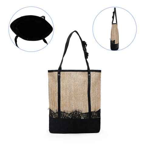 Women Straw Weave Tote Summer Beach Shoulde Bag Lace Eyelash Bow