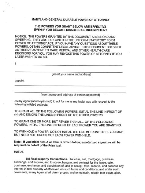 Maryland Power Of Attorney Form Free Templates In Pdf Word Excel To Print