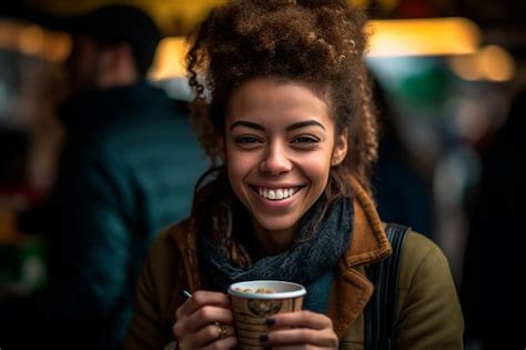 Premium AI Image A Woman Holding A Cup Of Coffee In Her Hands