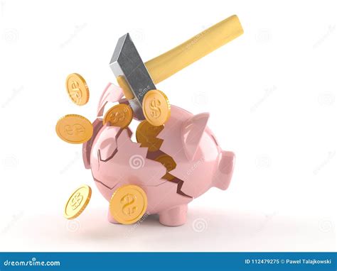 Broken Piggy Bank with Coins and Hammer Stock Illustration ...