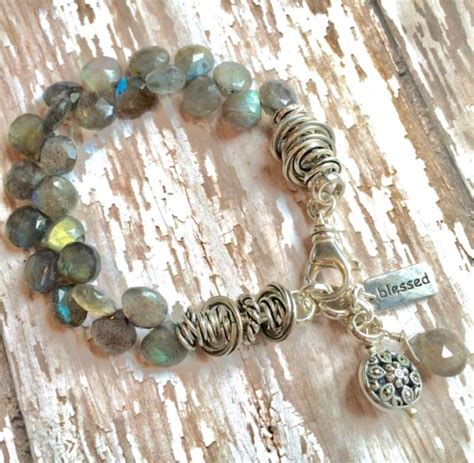 Faceted Labradorite Gemstone Charm Bracelet Etsy