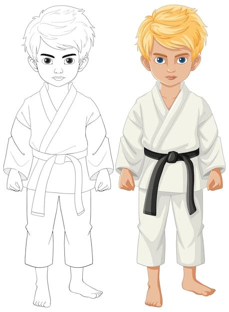 Мультяшный мальчик в костюме дзюдо | Премиум векторы