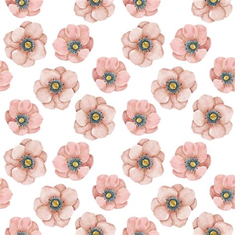 Premium Photo Watercolor Pattern With Pink Anemone Flowers