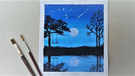 Moonlight Scenery Painting Step By Step Art Gallery 004 Youtube