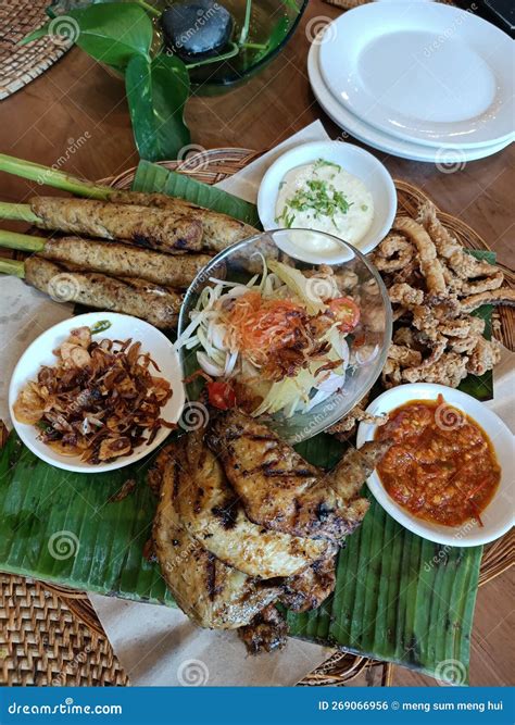 Nasi Campur Bali Style Food. Mixed Rice Chicken Type Acar Lemongrass Stick Meat Stock Photo ...