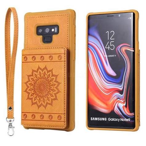 Luxury Embossing Sunflower Multifunction Leather Back Cover For Samsung Galaxy Note9 Brown