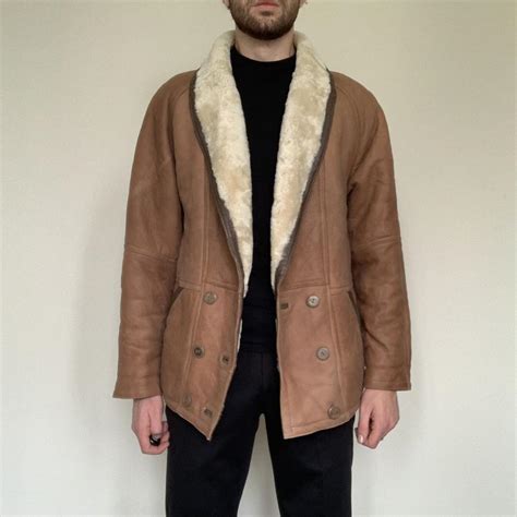 100 Real Genuine Leather Sheepskin Shearling Coat Depop