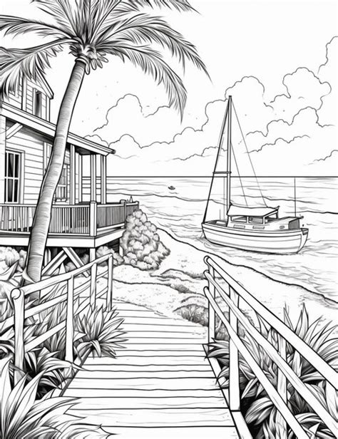 Premium Ai Image A Drawing Of A Boat Docked At A Dock Near A House