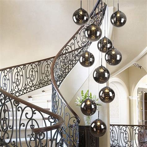 Glass Balls Staircase Chandelier Long Pendant Light Duplex Building