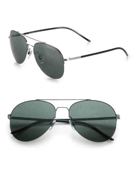 Giorgio Armani Semirimless Aviator Sunglasses In Black For Men