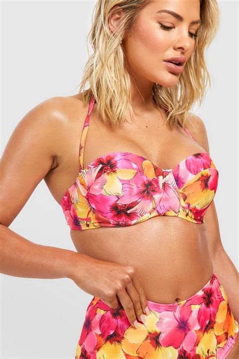 Swimwear Tropical Padded Underwire Bikini Top Boohoo