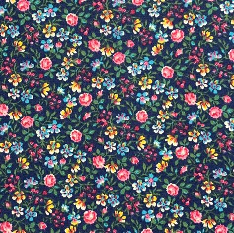 100 Cotton Navy Blue Calico Fabric By The Yard Floral Blue Etsy