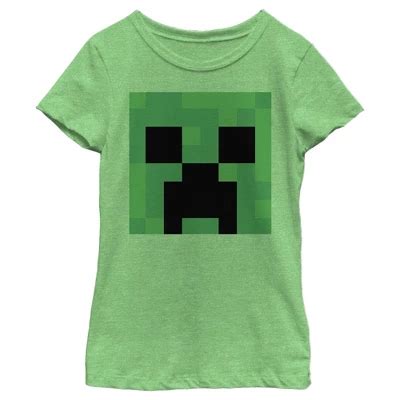 Girl's Minecraft Creeper Face T-shirt - Green Apple - X Large : Target