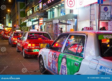 Hong Kong January Taxis Are Parked For Wait Passenge