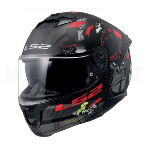 Casco Integral Ls Ff Stream Ii Angry Monkey Negro Mate Rojo