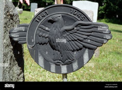 1941 1945 Eagle Flag Holder Next To A Headstone In An Scenic New