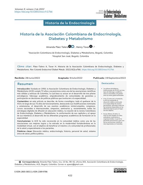 Pdf Historia De La Asociaci N Colombiana De Endocrinolog A Diabetes