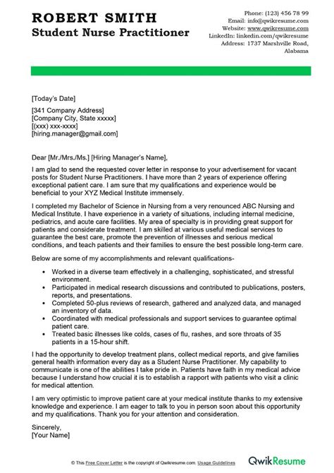Student Nurse Cover Letter Template