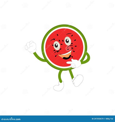 Funny Watermelon Slices Characters With Cartoon Smile Faces Stock