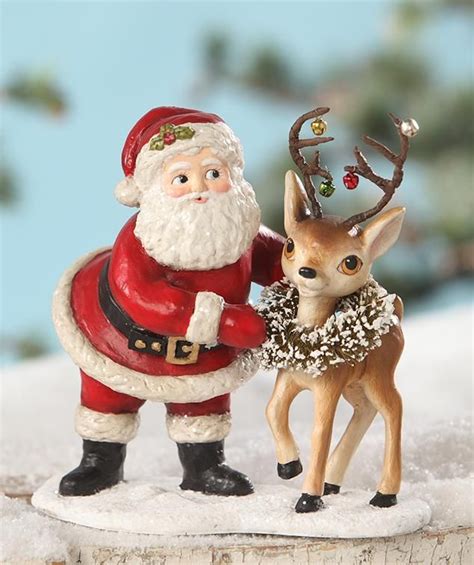 Retro Santa with Reindeer Figurine | Reindeer figurine, Retro christmas ...