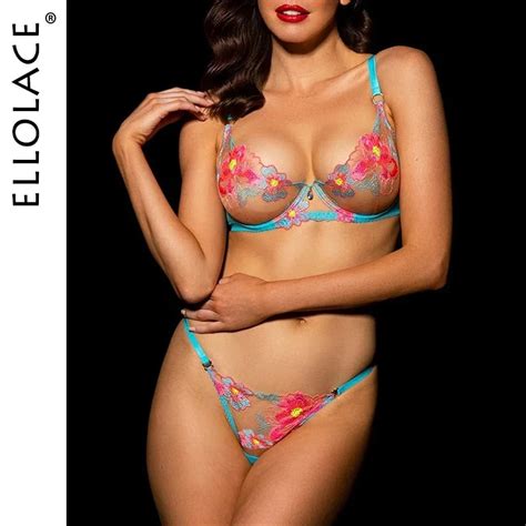 Ellolace Lingerie Set Sexy Exotic Fancy Floral Transparent Underwear
