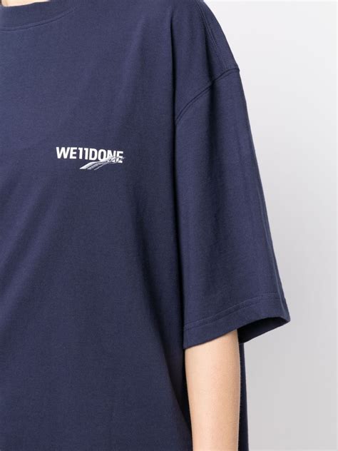 We11done Logo Print Cotton T Shirt Blue Farfetch Uk