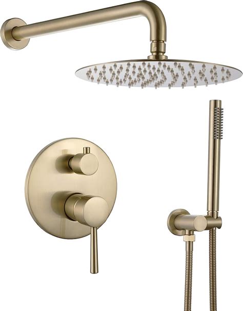 RBROHANT Brushed Gold Shower Faucet Set Gold Rain Shower System With