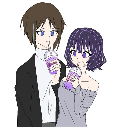 Two Anime Characters Are Holding Drinks And Posing For The Camera With