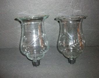 Glass Votive Cup Holders With Etched Floral Design Set Of 2 Vintage