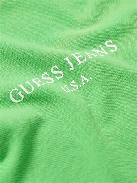 Guess Usa Logo Print Cotton Jersey T Shirt Green Guess