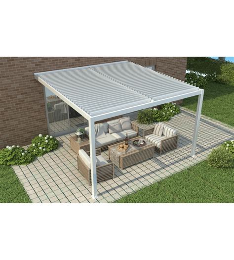 Gazebo Pergola Bioclimatica Da Esterno Addossata Bianco In Alluminio