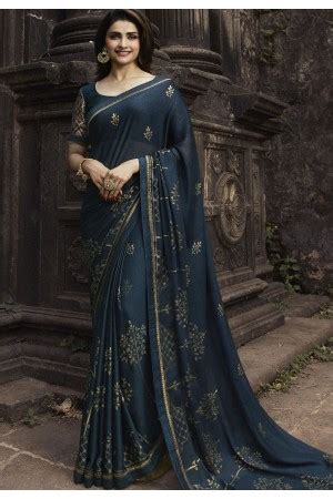 Prachi Desai Navy Blue Silk Georgette Printed Saree 20313