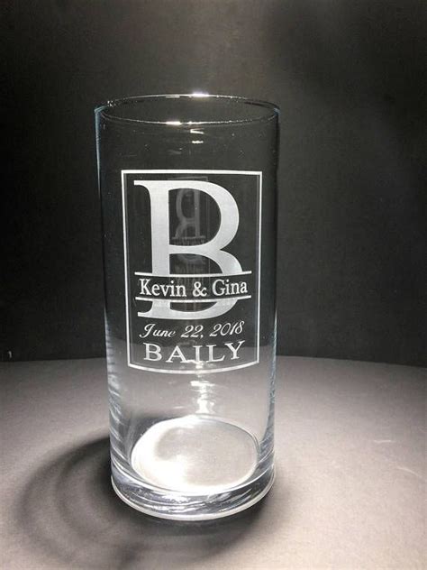 Custom Etched Wedding Vase Personalized Vase Monogram Custom Cylinder Glass Vase Couples