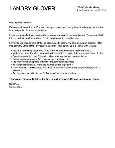 It Project Manager Senior Cover Letter Velvet Jobs