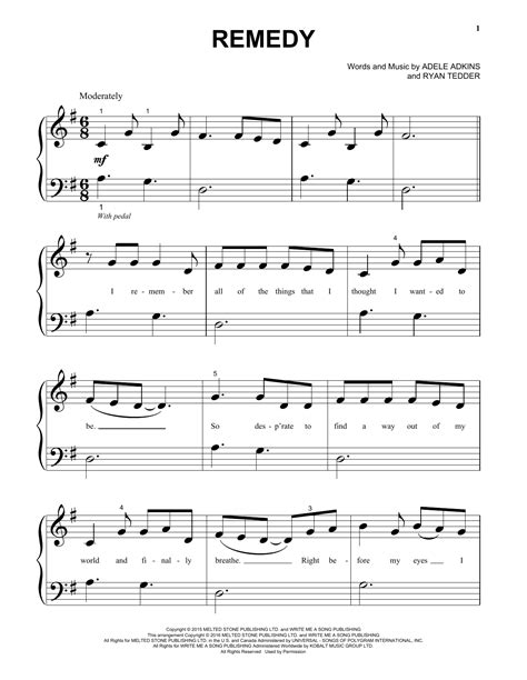 Remedy By Adele Sheet Music For Beginning Piano Solo At Sheet Music Direct