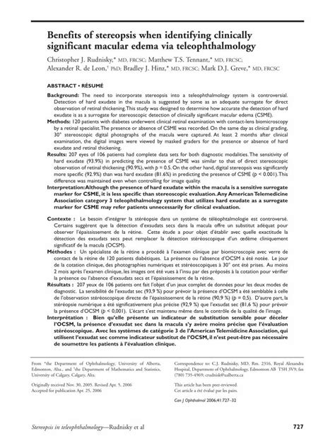 PDF Benefits Of Stereopsis When Identifying Clinically Significant