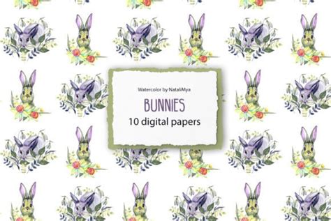 Cute Bunnies 10 Watercolor Digital Pap Graphic By Natalimiasstore