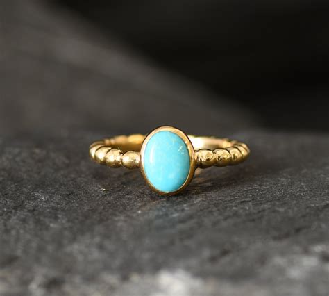 Gold Turquoise Ring Natural Turquoise Dainty Blue Ring | Etsy