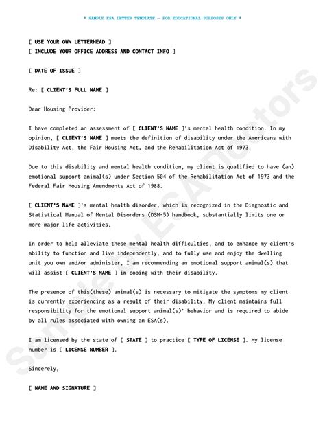 ESA Letter Template for Healthcare Professionals - ESA Doctors