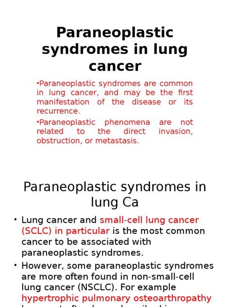 Paraneoplastic Syndromes In Lung Cancer Medicine Clinical Medicine